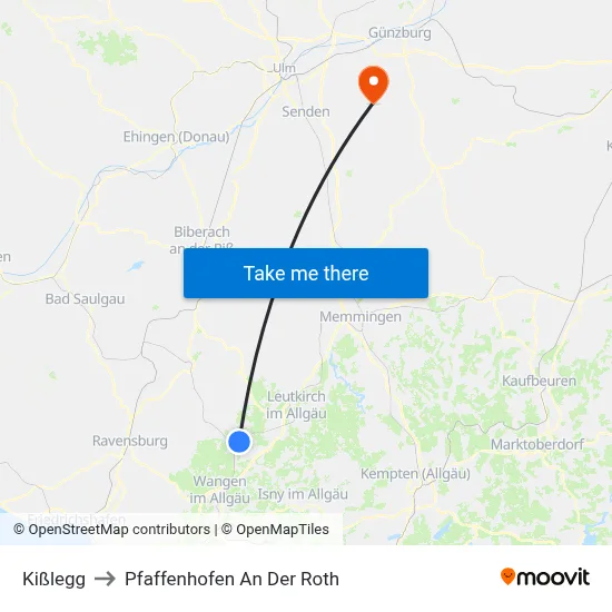 Kißlegg to Pfaffenhofen An Der Roth map