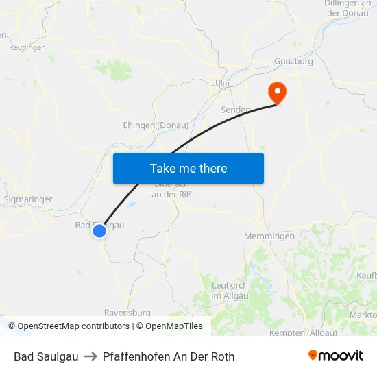 Bad Saulgau to Pfaffenhofen An Der Roth map