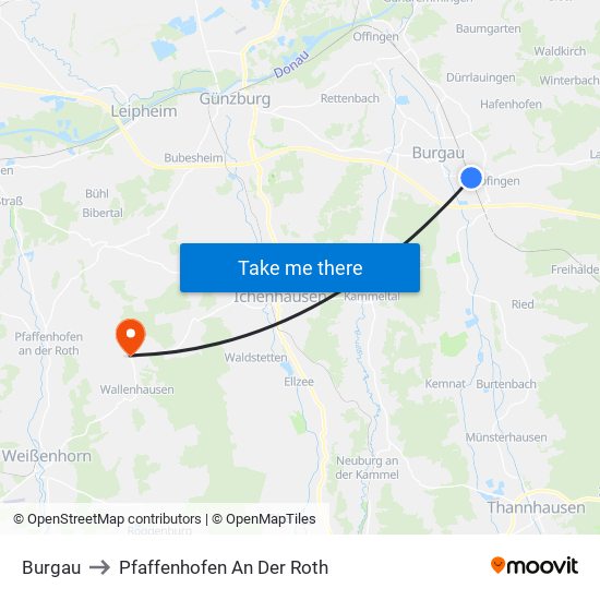 Burgau to Pfaffenhofen An Der Roth map