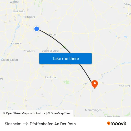 Sinsheim to Pfaffenhofen An Der Roth map