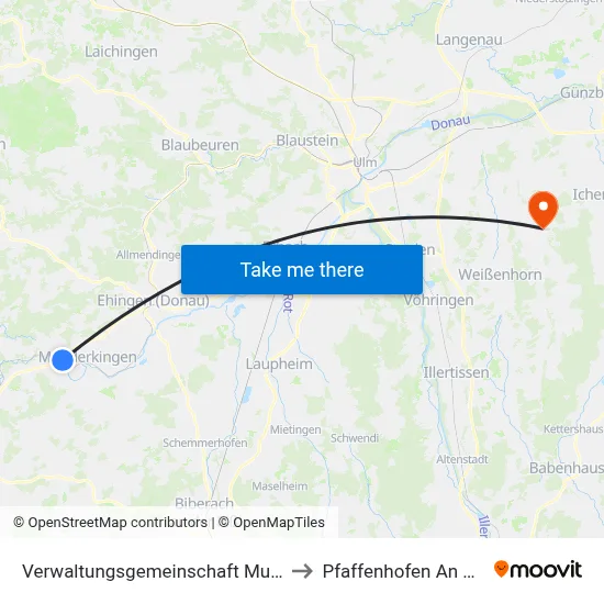 Verwaltungsgemeinschaft Munderkingen to Pfaffenhofen An Der Roth map