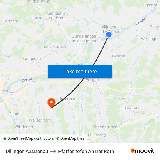 Dillingen A.D.Donau to Pfaffenhofen An Der Roth map