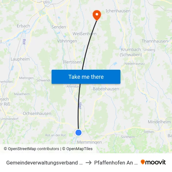 Gemeindeverwaltungsverband Rot-Tannheim to Pfaffenhofen An Der Roth map