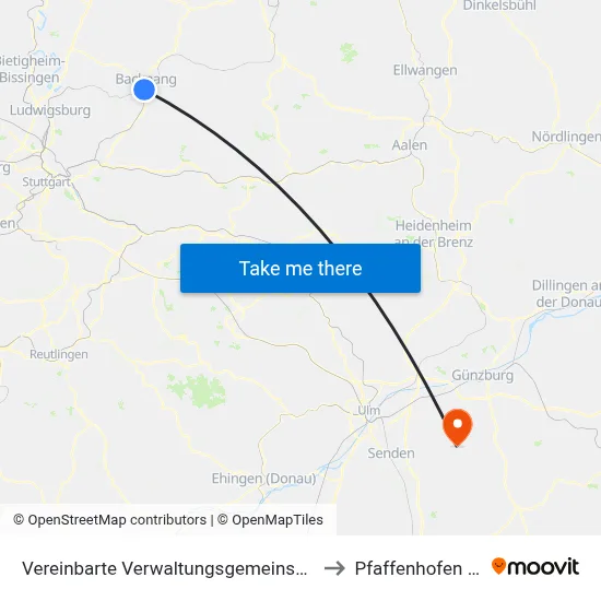 Vereinbarte Verwaltungsgemeinschaft Der Stadt Backnang to Pfaffenhofen An Der Roth map