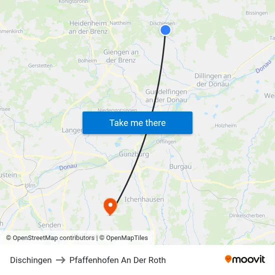 Dischingen to Pfaffenhofen An Der Roth map