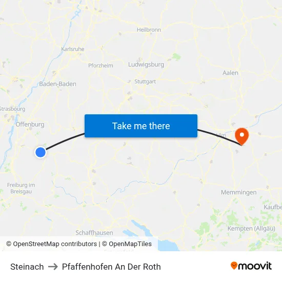 Steinach to Pfaffenhofen An Der Roth map
