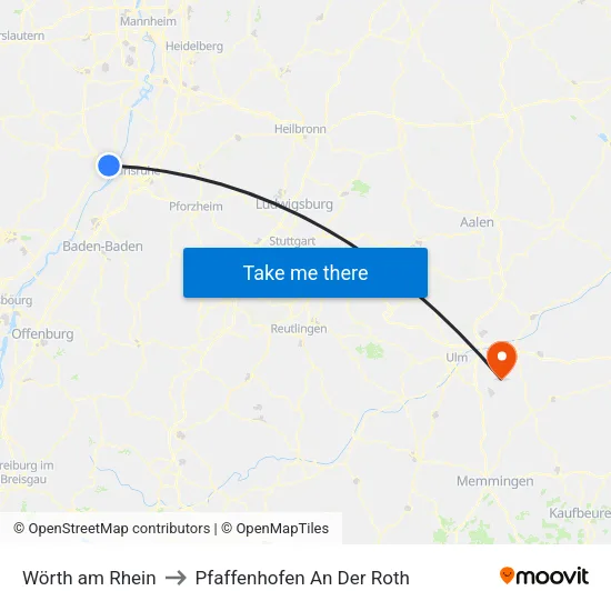 Wörth am Rhein to Pfaffenhofen An Der Roth map