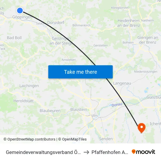 Gemeindeverwaltungsverband Östlicher Schurwald to Pfaffenhofen An Der Roth map