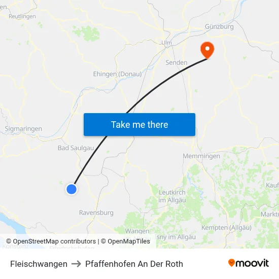 Fleischwangen to Pfaffenhofen An Der Roth map