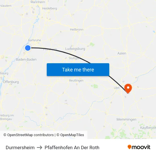 Durmersheim to Pfaffenhofen An Der Roth map