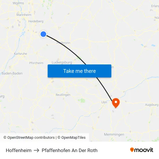 Hoffenheim to Pfaffenhofen An Der Roth map