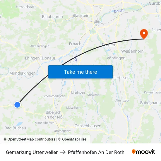 Gemarkung Uttenweiler to Pfaffenhofen An Der Roth map