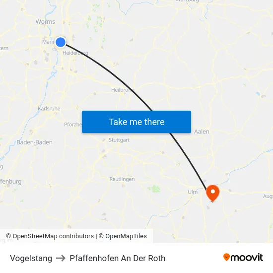 Vogelstang to Pfaffenhofen An Der Roth map
