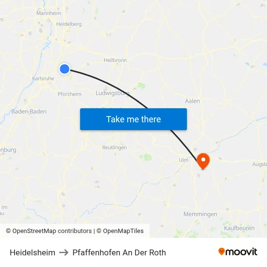 Heidelsheim to Pfaffenhofen An Der Roth map