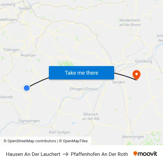Hausen An Der Lauchert to Pfaffenhofen An Der Roth map
