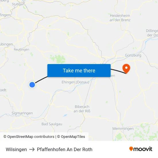 Wilsingen to Pfaffenhofen An Der Roth map