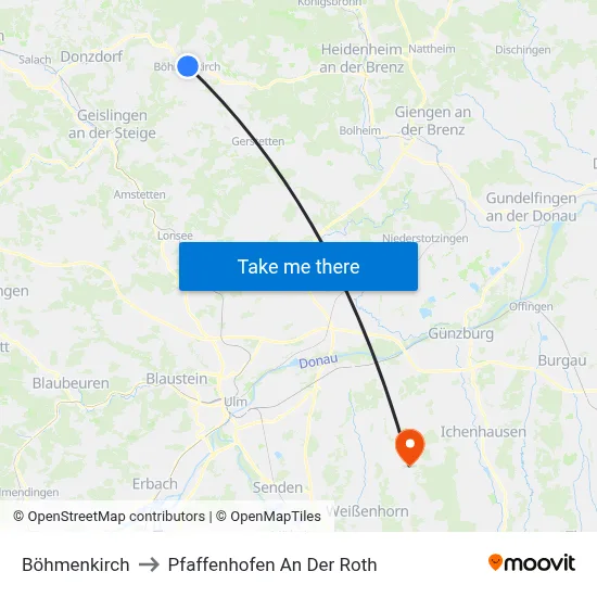 Böhmenkirch to Pfaffenhofen An Der Roth map
