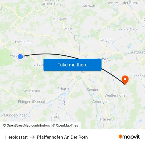 Heroldstatt to Pfaffenhofen An Der Roth map