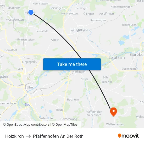 Holzkirch to Pfaffenhofen An Der Roth map
