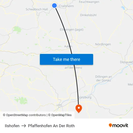 Ilshofen to Pfaffenhofen An Der Roth map