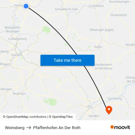 Weinsberg to Pfaffenhofen An Der Roth map