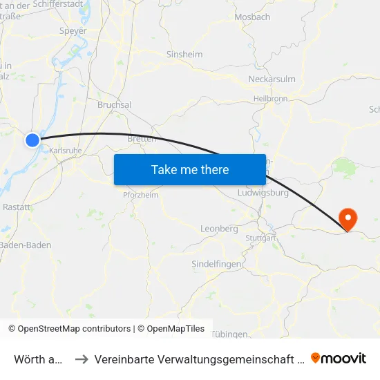 Wörth am Rhein to Vereinbarte Verwaltungsgemeinschaft Der Stadt Schorndorf map