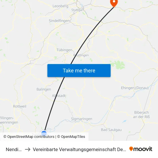Nendingen to Vereinbarte Verwaltungsgemeinschaft Der Stadt Schorndorf map