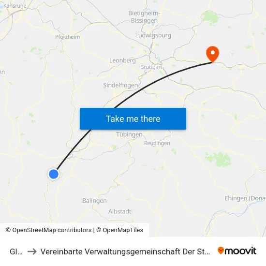 Glatt to Vereinbarte Verwaltungsgemeinschaft Der Stadt Schorndorf map