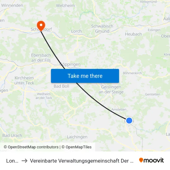 Lonsee to Vereinbarte Verwaltungsgemeinschaft Der Stadt Schorndorf map