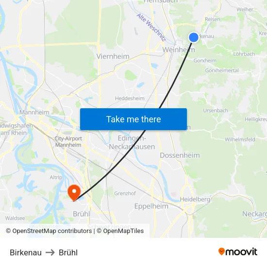 Birkenau to Brühl map