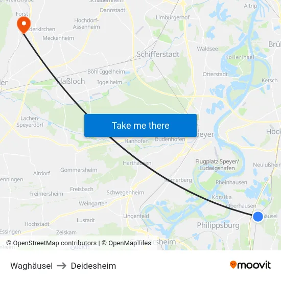 Waghäusel to Deidesheim map