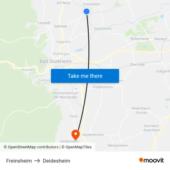 Freinsheim to Deidesheim map