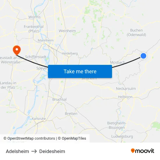 Adelsheim to Deidesheim map