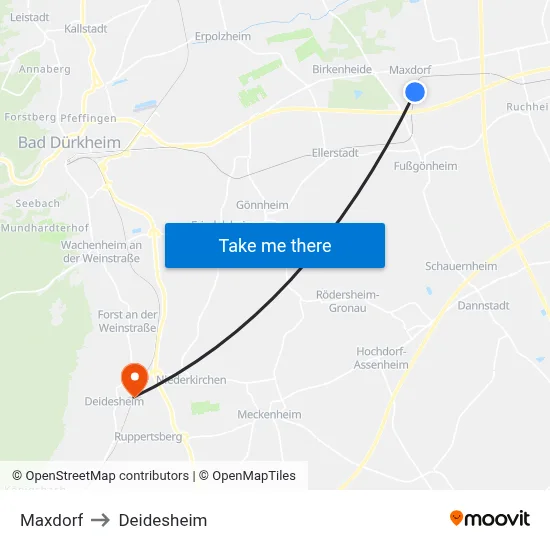 Maxdorf to Deidesheim map