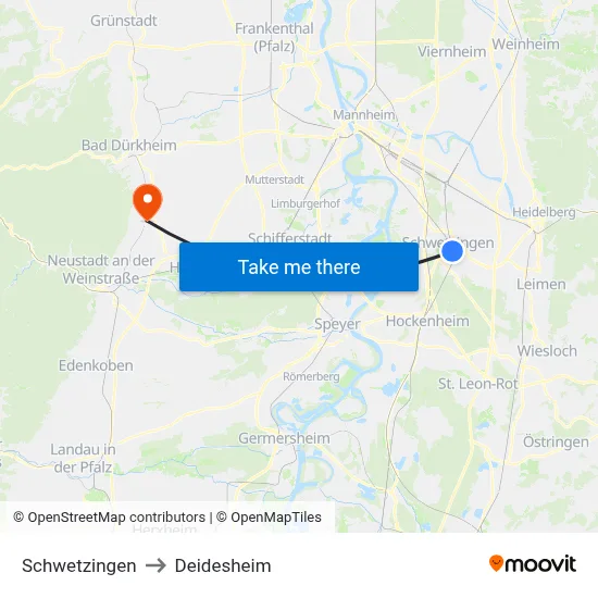 Schwetzingen to Deidesheim map