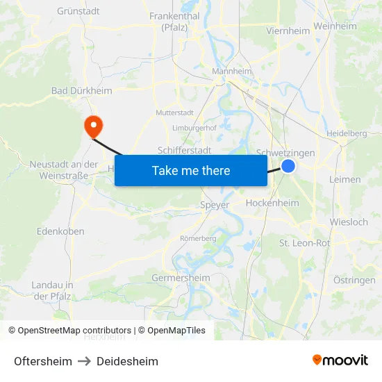 Oftersheim to Deidesheim map