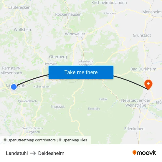 Landstuhl to Deidesheim map