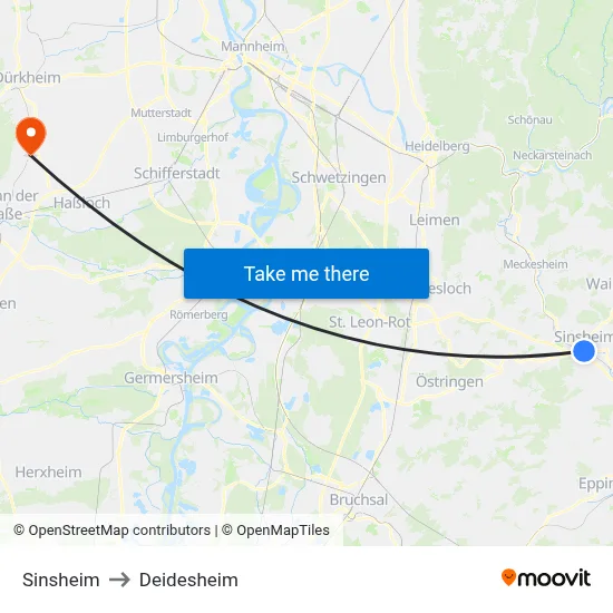 Sinsheim to Deidesheim map