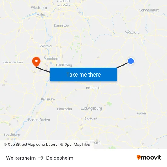 Weikersheim to Deidesheim map