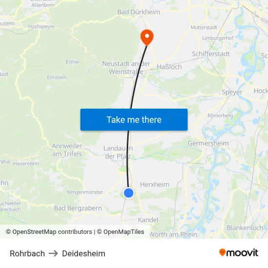 Rohrbach to Deidesheim map