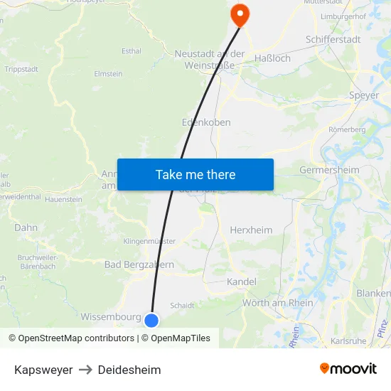 Kapsweyer to Deidesheim map