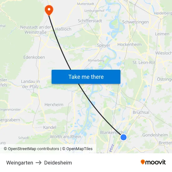 Weingarten to Deidesheim map