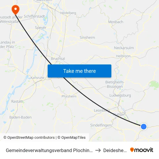 Gemeindeverwaltungsverband Plochingen to Deidesheim map