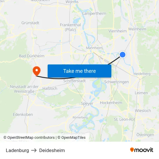 Ladenburg to Deidesheim map