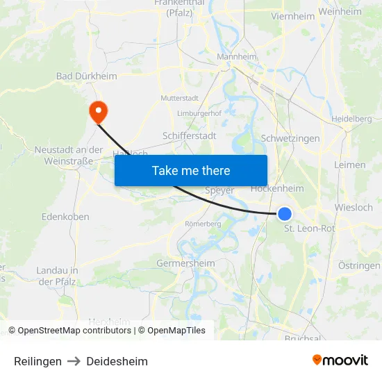 Reilingen to Deidesheim map
