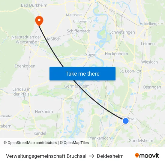 Verwaltungsgemeinschaft Bruchsal to Deidesheim map