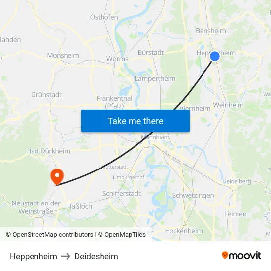 Heppenheim to Deidesheim map