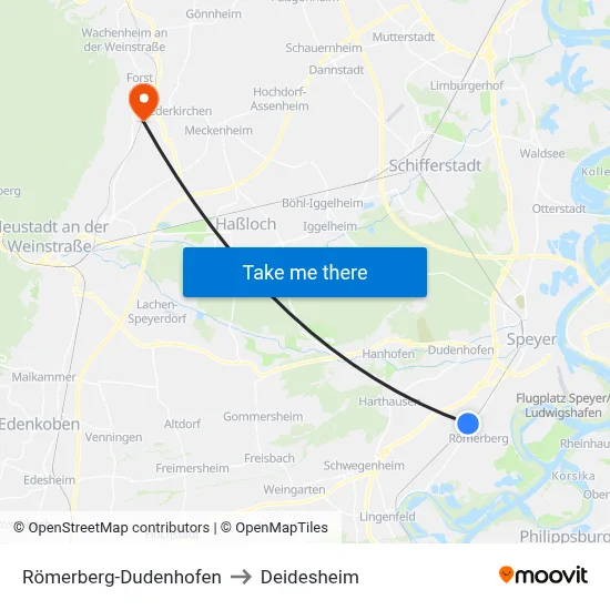 Römerberg-Dudenhofen to Deidesheim map