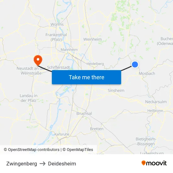 Zwingenberg to Deidesheim map