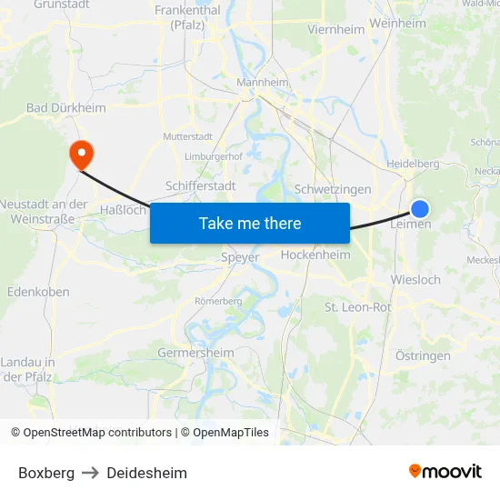 Boxberg to Deidesheim map